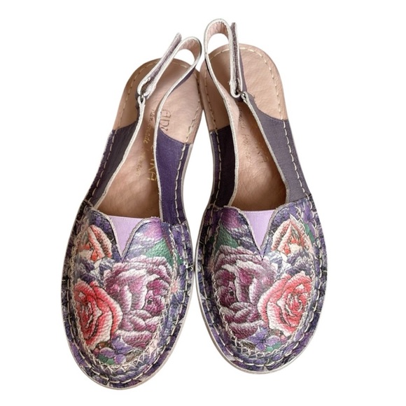 Anuschka Floral‎ Slingback Flats Shoes Size 37,38/ 6.5-7.5 - Picture 1 of 10